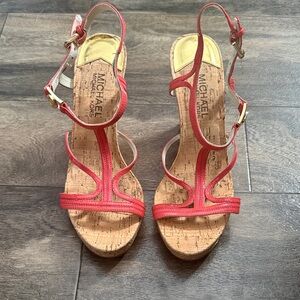 Michael Kors Red Cork Wedge Sandals